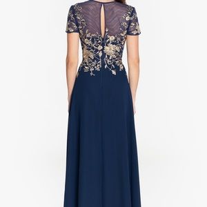 Beautiful Betsy and Adam  "IVANNA" LONG EMBROIDERED MESH CAP SLEEVE DRESS